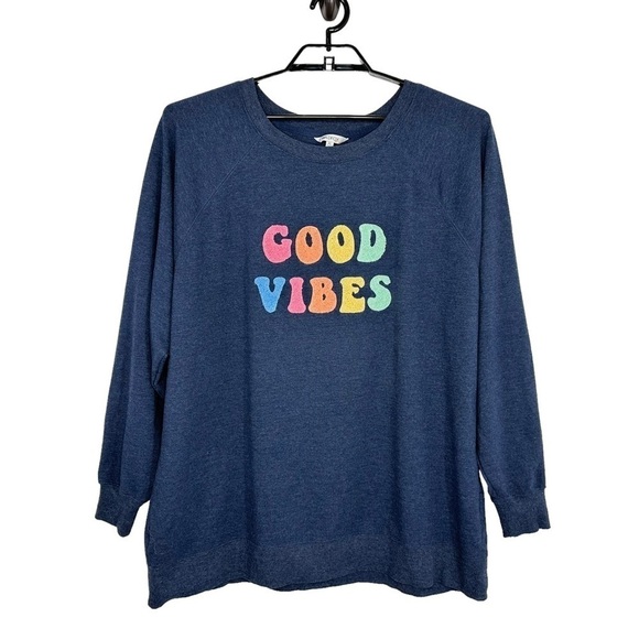 Wildfox Sweater Womens Good Vibes Pullover Oversized Sweatshirt Sz XL Blue - Picture 1 of 6